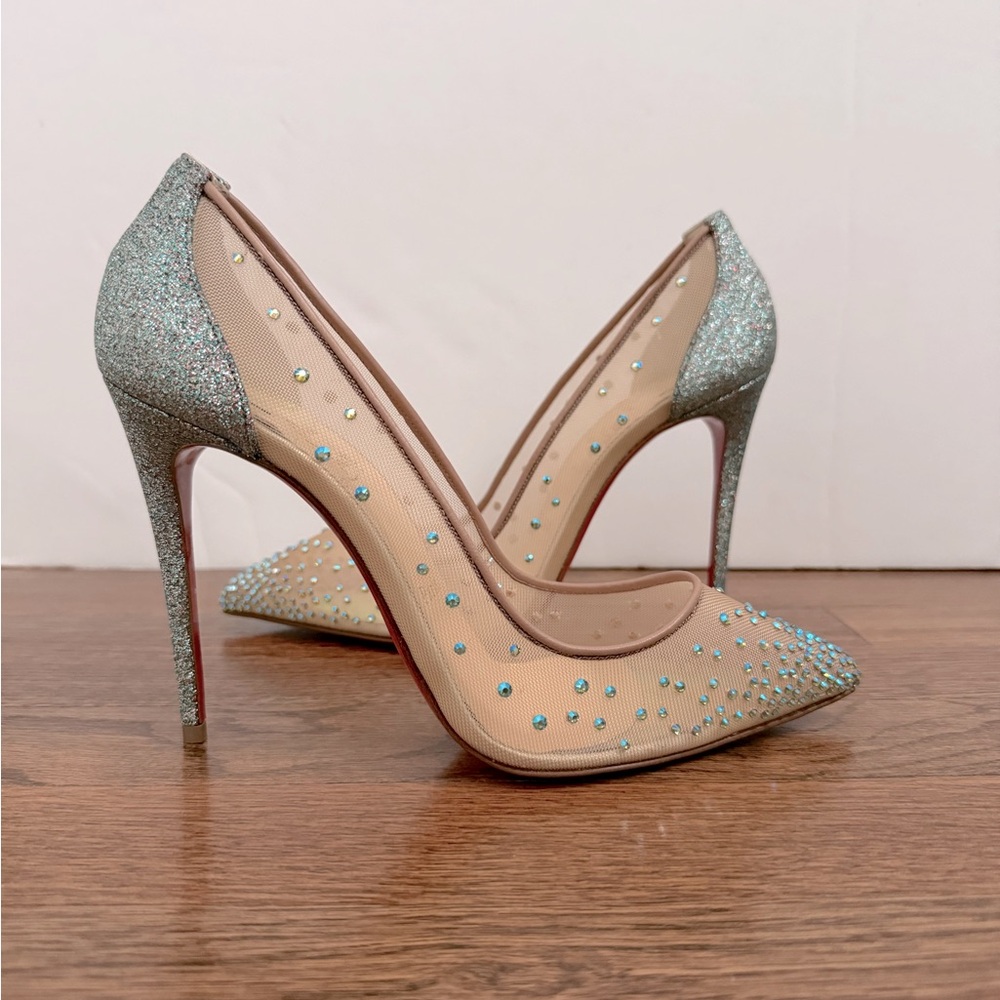 Louboutin Follies Strass 100mm Rete Glitter Mini Specchio Mesh Pumps - Picture 3 of 16